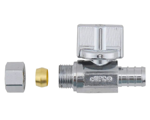 Twenty Pack 1/4 Turn Straight Shut Off Valve 3/8 Inch Compression X 1/2 Inch PEX Chrome Plated Lead Free Brass For Faucet Or Toilet Install No Soldering Needed Crimp Or Slip Seal