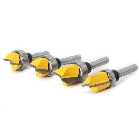 Four Piece Quarter Inch Shank Hinge Mortising Flush Trim Template Router Bit Set with Ball Bearing Carbide Tipped Router Bits
