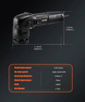 Compact 3 Inch Orbital Polisher With 10mm Orbit 780W Variable Speed Dual Action Ergonomic Grip Includes Polishing Pads Sanding Discs And Pad Conditioning Brush For Quick Easy Detailing, side view showing measurements.