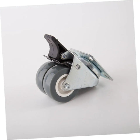 Heavy Duty Twin Caster Wheels With Non Marking Rubber Treads And 360 Swivel Plates Plus Locking Brakes, featuring a durable steel bracket.