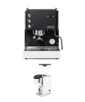 Premium Compact Home Espresso Maker Paired With Precision Burr Grinder Featuring Pid Temperature Lock For Hella Rich Extraction And Ready To Rock Convenience in sleek black and silver.