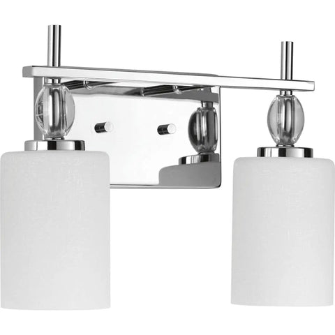 Status Collection Two Light Etched Linen Glass Coastal Bath Vanity Light in Polished Chrome with etched linen shades