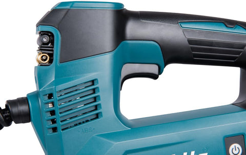 Handle and side view of Cordless 18V Li Ion Inflator With Digital Backlit Gauge For Quick On The Go Inflation Auto Stop LED Work Light
