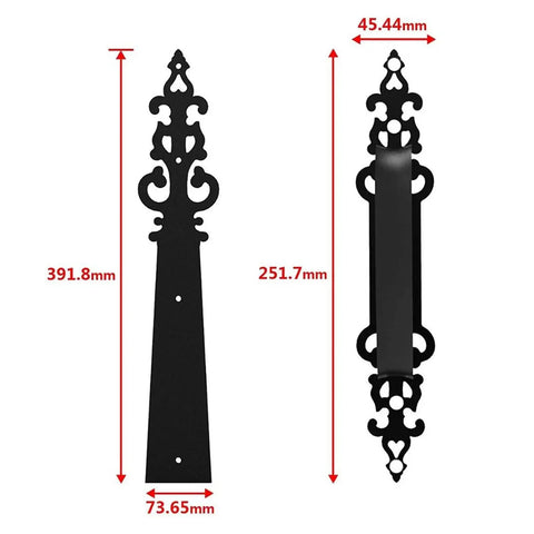 Heavy Duty Decorative Garage Door Handle Kit With Smooth Operator Steel Hinges Zero Bounce Dampers Solid Build side view dimensions 391.8mm x 73.65mm.