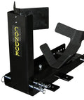 Trailer-Only Bike Chock With Fold-Down Design And Patented Lock For Upright Parking, All-Steel SC-2000, shown in black with locking mechanism.