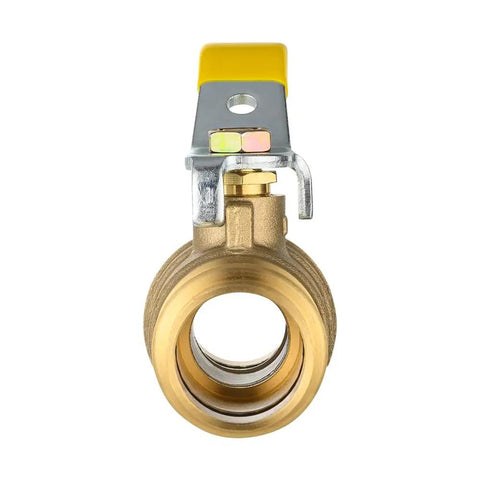 Front view of a single valve from the pack of 10 Lead Free Three Quarter Inch Copper Press Ball Valves With EPDM O Rings, yellow handle visible.