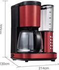Automatic Bean Grinding Espresso Machine With Glass Carafe, Compact Red Coffee Maker For Home Or Office Use, 800W Power