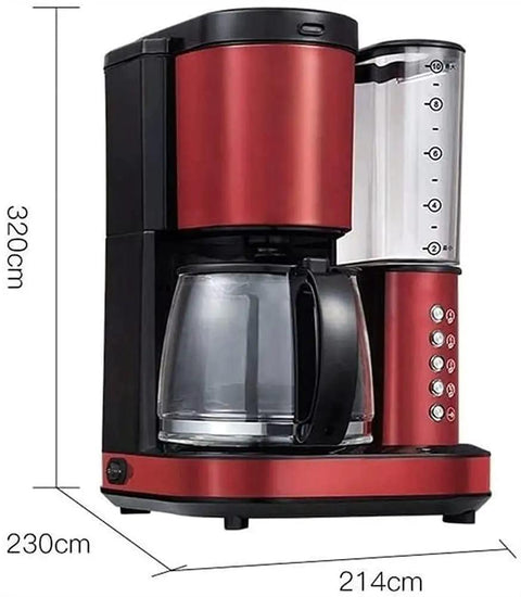 Automatic Bean Grinding Espresso Machine With Glass Carafe, Compact Red Coffee Maker For Home Or Office Use, 800W Power