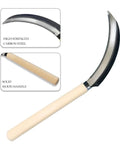 Mini Stainless Steel Serrated Blade Sickle Tool With Wooden Handle For Garden And Outdoor Tasks, carbon steel blade.