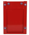 Premium Red Coffee Knock Box For Espresso Grounds With Cushioned Rubber Rod And Antislip Base, showcases red rustproof housing with non-slip feet.