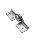 Side view of stainless steel L-shaped damping hinge with mounting plates