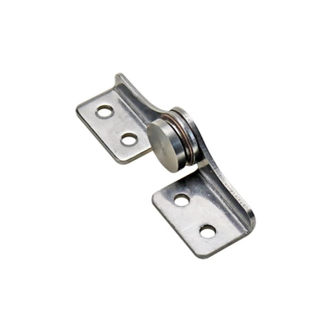 Side view of stainless steel L-shaped damping hinge with mounting plates