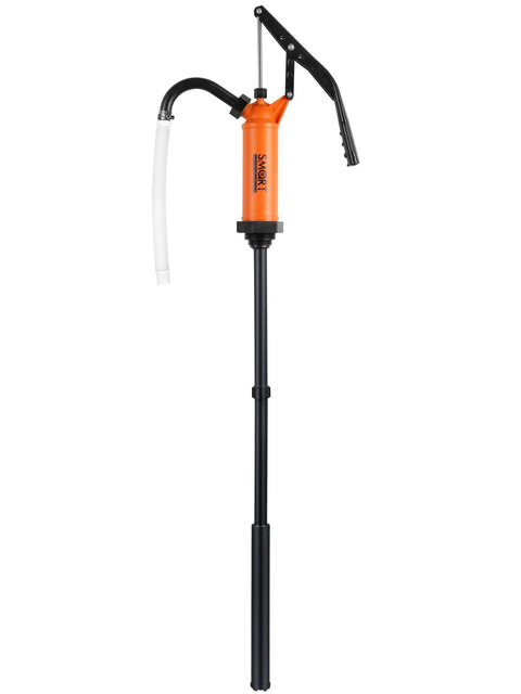 Heavy Duty 55 Gallon Drum Pump For Def Fluid Transfers And Barrels With Grippy Handle Design Built Tough For The Daily Grind And Smooth Auto Shop Work Delivers Reliable 9 To 14 Oz Per Stroke Performance with orange and black colors.