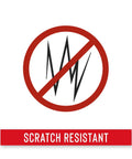 A no-scratch graphic displaying the scratch-resistant feature of Rechargeable Lighted Safety Glasses With Tilt-And-Twist Optic.