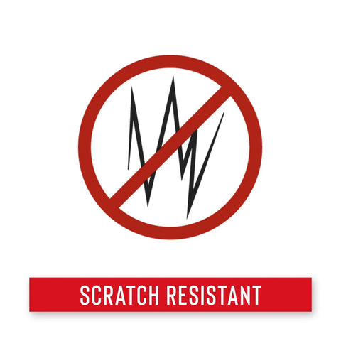 A no-scratch graphic displaying the scratch-resistant feature of Rechargeable Lighted Safety Glasses With Tilt-And-Twist Optic.