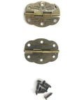 Six Sets Of Mini Bronze Colored Cabinet And Drawer Door Hinges With Soft Close Dampers For Quiet No Slam And Smooth Move Ideal For Jewelry Boxes And Small Furnishings 30x22mm, shown with screws