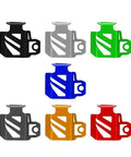 Various colored rugged rear brake fluid reservoir guards for Pan America 1250S motorcycle, durable oil tank cover protector, easy install.