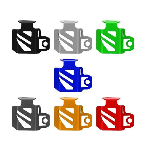 Various colored rugged rear brake fluid reservoir guards for Pan America 1250S motorcycle, durable oil tank cover protector, easy install.