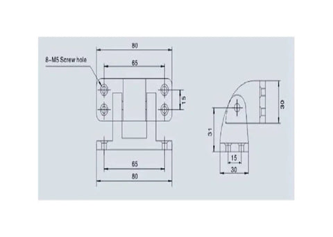 Technical diagram of Beefed Up Heavy Duty Fridge Door Hinge And Freezer Bay Hinge with dimensions and screw holes detailed.