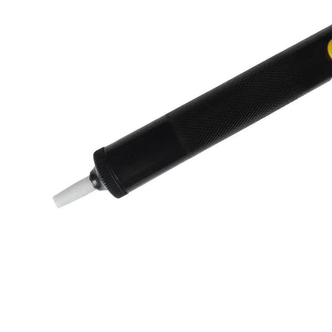 Pro Grade Desoldering Pump Vacuum Solder Sucker Tool With Black Aluminum Body and Anti Slip Handle, Close-up View