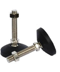 Four Pack Heavy Duty Adjustable Leveling Feet With M8 M10 Thread Swivel Base Glide Pads for tables, featuring stainless steel and nylon.