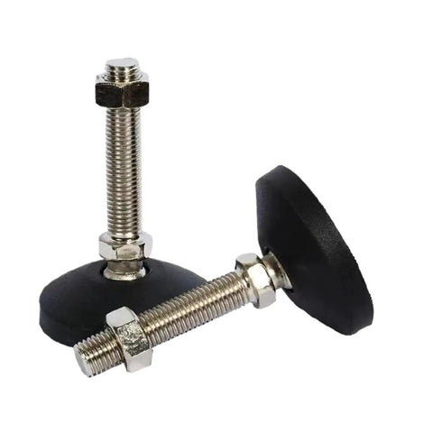 Four Pack Heavy Duty Adjustable Leveling Feet With M8 M10 Thread Swivel Base Glide Pads for tables, featuring stainless steel and nylon.