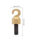 Golden metal hook from Vintage Grandpa Clock Repair Weight Kit With Shell Hook And Nut Replacement Parts M5 shown with dimensions.