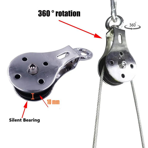 Gym Lifting Pulley System With 360 Degree Quiet Rotation, Heavy Duty Steel Cable Block, Waterproof Rustproof 661lbs Load Capacity, Durable Nylon Wheel And Stainless Ring For Smooth Lifts And Low Noise, 10mm silent bearing pulley