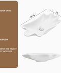 HAOCHRYSYPH Ceramic Shell Vessel Sink Bowl, Milk White, 24.41x13x4.73 in, top view with dimensions displayed.