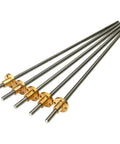 Beefed Up Lead Screw For 3D Printer With Copper Nut, 304 Stainless Steel Trapezoidal Thread shown in various lengths