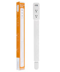 Flexible Outlet Extender Stick With Usb A And C Fast Charge Plus Two Ac Receptacles Stretches 22 To 34 Inches Swivels 180 Degrees in white with packaging.