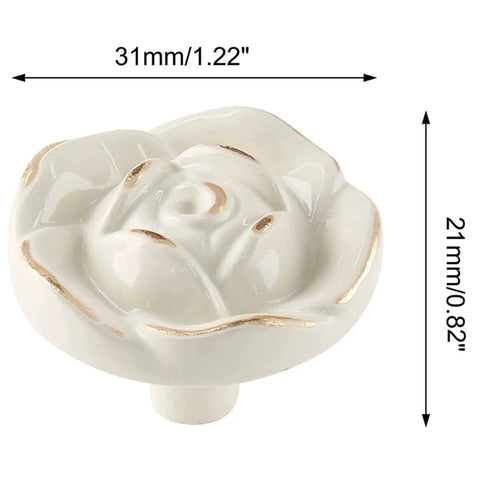 Ivory White Rose Cabinet Knobs 8 Pack Totally Vintage Shabby Chic Zinc Alloy Drawer Pulls, 31mm dia, 21mm height