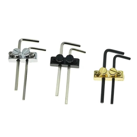 Three headstock mounting hex wrenches in chrome, black, and gold finishes. Headstock Mounting Hex Wrench For Guitar Making And Repair Chrome Finish, Pro Grade Tools Kit, Easy Grip Guitar Building Accessories For Electric Bass, DIY Luthier Set For Fast, Smooth Adjustments.