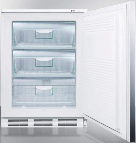 Smart Compact Stainless Steel Upright Freezer With Badass Factory Lock And Slick Horizontal Bar Built For Tight Spaces Offering Hella Simple Seamless Cleanup And Serious Negative Twenty Five Degree Chill For Delicate Frozen Goods And Meds with three drawers