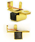 Premium Carbon Brush Set Replacement Parts For Power Tools Slick Fit Brushes For Dewalt Porter Cable Superior Electric 0.48 By 0.24 Inches Two Pack showing a detailed view of a carbon brush with gold connectors and graphite.
