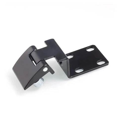 Industrial Cabinet Door Hinge Hardware Kit For Durable Cabinets And Shop Gear, single black heavy-duty steel hinge in close-up.