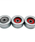 Premium Idler Pulley Kit For Toyota 4Runner Tacoma And Tundra With 4.0L V6 Engine Perfect Fitment For Your Daily Driver Using OEM Part Numbers 1GR Fee. three metal pulleys with red seals
