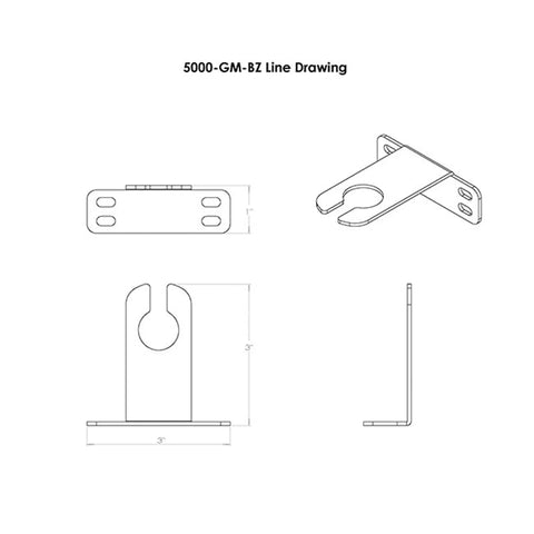 Line drawing of Gutter Mount For Landscape Lighting Fixtures Bronze Or Black Aluminum Heavy Duty Clip 5000-GM-BZ