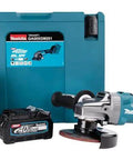 Badass Cordless Angle Grinder Kit Including Dual 40V Max Batteries And Smart Charger For Swift 125mm Metal Cutting Hella Lightweight Yet Serious Powerhouse Tool in blue case.