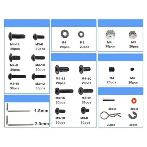1:10 Scale RC Screw Kit Box Set With Multi Color Screws for D4 Slash 727 showing multiple screw sizes and organization grid tray