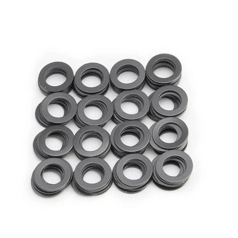 Top Shelf PTFE Coated Nylon Washers 5X8X0 5Mm Set Of One Hundred Pieces For Traxxas Rc Cars, showing multiple black washers stacked.