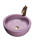 41Cm Dia Round Art Basin Bathroom Counter Basin Pink Color, Countertop Bathroom Vessel Sink with brass faucet detail.