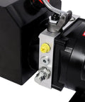 Essential 220V Hydraulic Power Unit Pump With 6 Quart Reservoir showing motor and control valves for heavy duty car lifts.