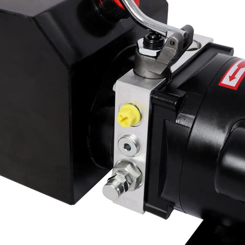 Essential 220V Hydraulic Power Unit Pump With 6 Quart Reservoir showing motor and control valves for heavy duty car lifts.