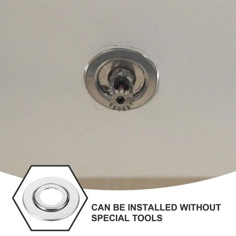 Double Disc Fire Sprinkler Cover Plates Stainless Steel Pipe Concealment Shield Masks, installed view showing mechanism.