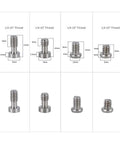 Straight Up Photography Essentials Solid Camera Screw Set with Heavy Duty 1/4 Inch 20 Thread screws displayed in various sizes.