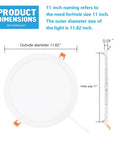 Slim 11 Inch Ultra Thin LED Recessed Light Kit With Junction Box 6000K Daylight 24W 110V Non Dimmable dimensions chart