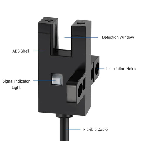 Five Pack U Slot Photoelectric Switch Sensor With NPN Output, Optical Sensor For Precise Object Detection, NO NC Adjustable, DC 5 To 24V, No Fuss Easy Setup, Reliable Industrial Automation Sensor For Conveyors, Machinery, And Robotic Systems, ABS shell, flexible cable