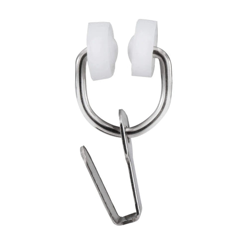 RV Curtain Carrier Hooks With Nylon Wheels And Metal Ring For I Beam Track Rod Smooth Gliding Curtain Rod Accessories No Fuss Easy Install 14 Or 20 Pack With Optional End Stops, metal hook close-up