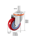 Heavy Duty Swivel Caster Wheels With Top Plate for carts, workbenches, and furniture, size and dimensions shown, red wheel